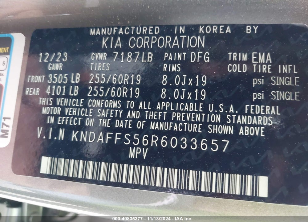 2024 KIA EV9 WIND VIN: KNDAFFS56R6033657