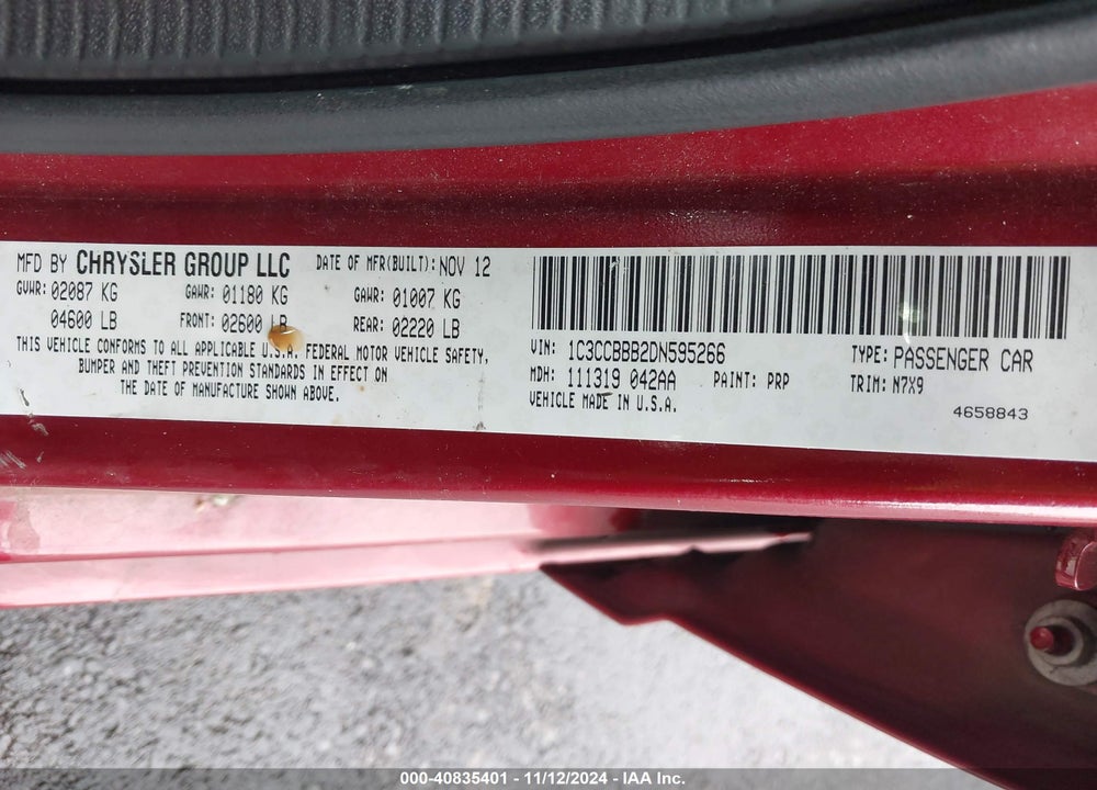 2013 CHRYSLER 200 VIN: 1C3CCBBB2DN595266