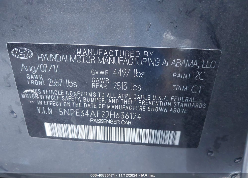 2018 HYUNDAI SONATA SPORT VIN: 5NPE34AF2JH636124