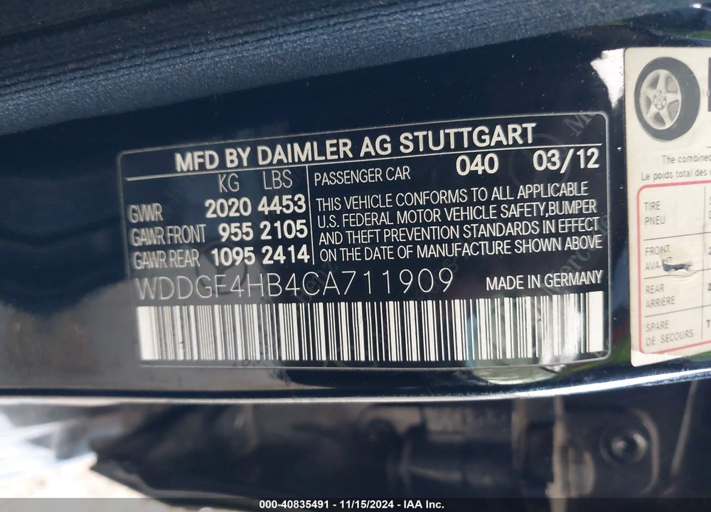 2012 MERCEDES-BENZ C 250 VIN: WDDGF4HB4CA711909