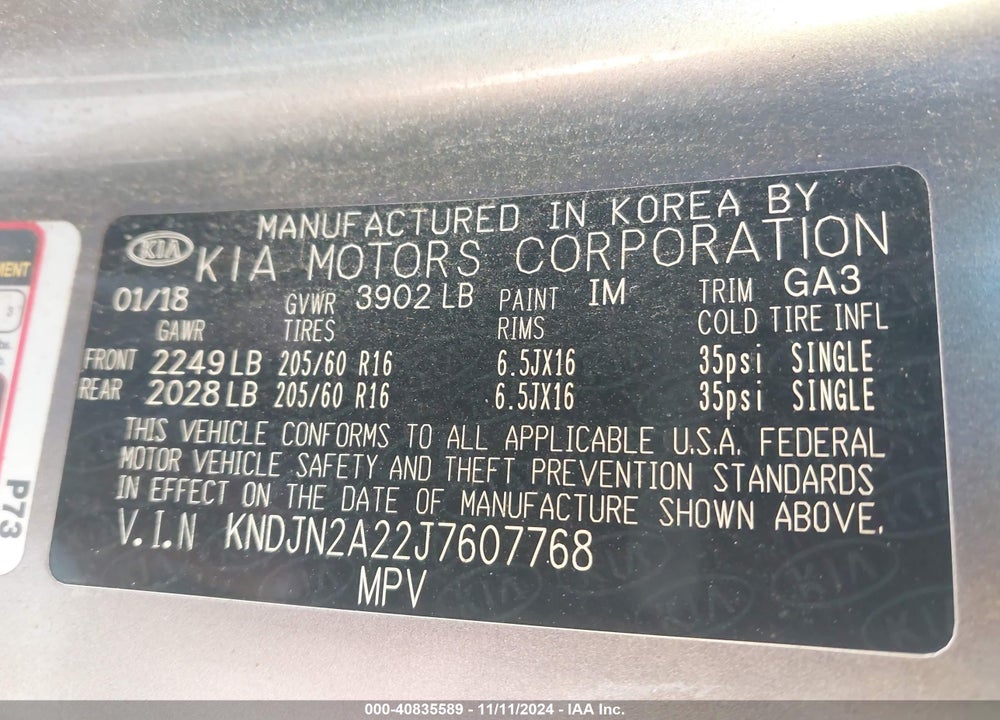 2018 KIA SOUL VIN: KNDJN2A22J7607768