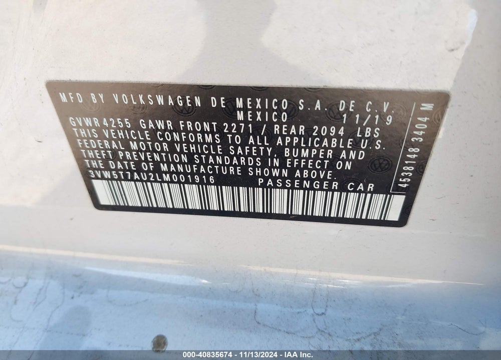 2020 VOLKSWAGEN GOLF GTI VIN: 3VW5T7AU2LM001916