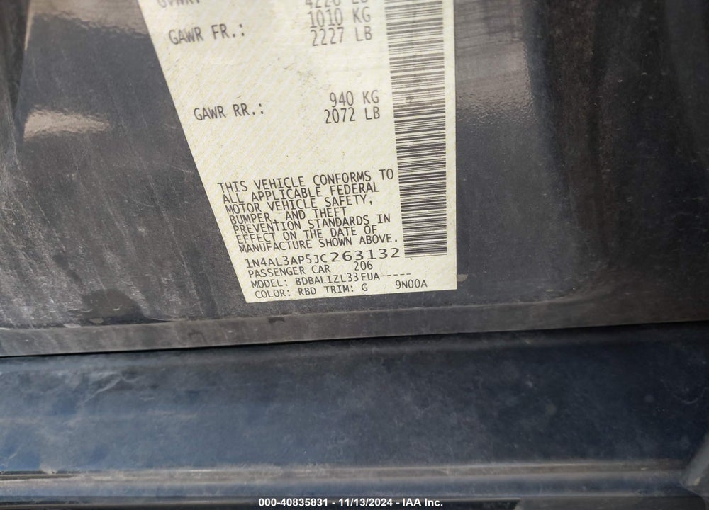 2018 NISSAN ALTIMA 2.5 SV VIN: 1N4AL3AP5JC263132