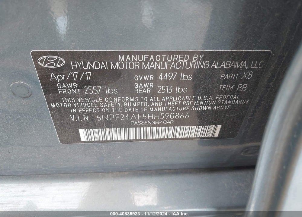 2017 HYUNDAI SONATA VIN: 5NPE24AF5HH590866