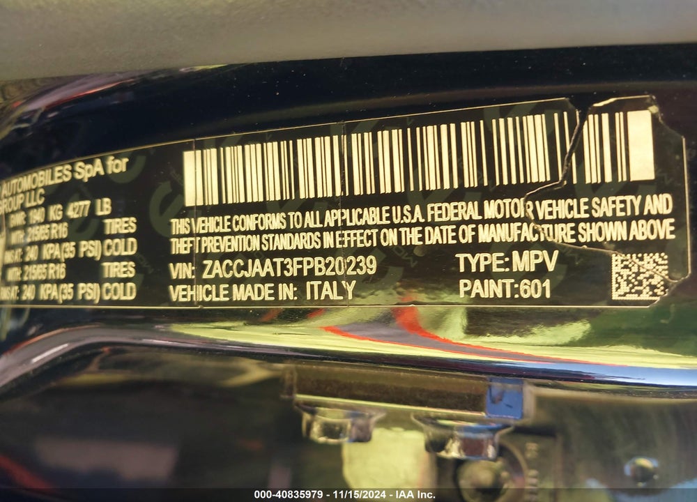 2015 JEEP RENEGADE SPORT VIN: ZACCJAAT3FPB20239