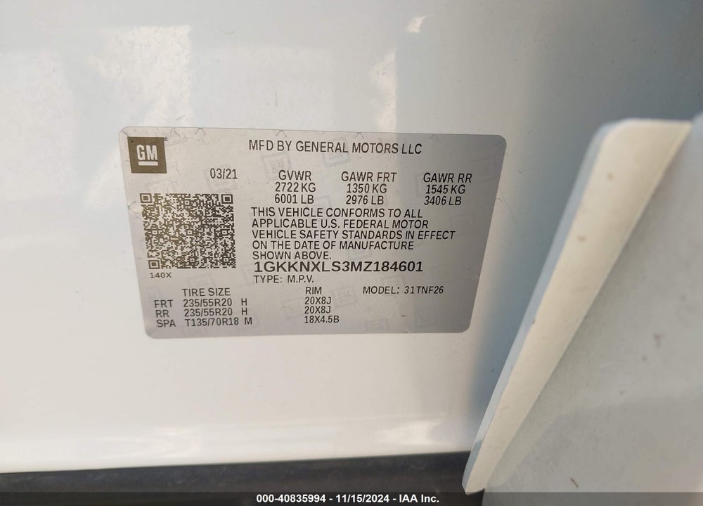 2021 GMC ACADIA AWD DENALI VIN: 1GKKNXLS3MZ184601