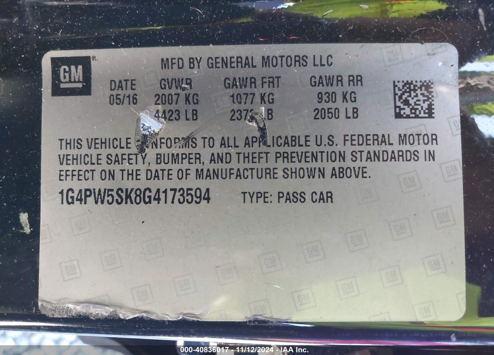 2016 BUICK VERANO SPORT TOURING GROUP VIN: 1G4PW5SK8G4173594