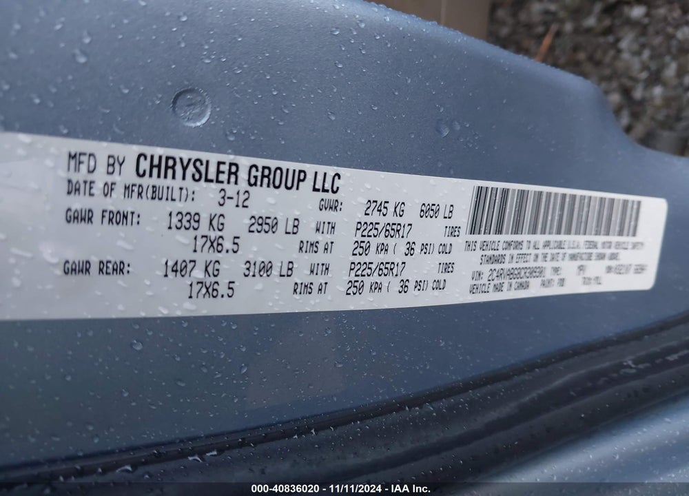 2012 VOLKSWAGEN ROUTAN SE VIN: 2C4RVABG8CR309301