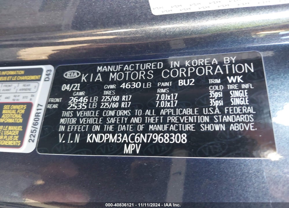 2022 KIA SPORTAGE LX VIN: KNDPM3AC6N7968308