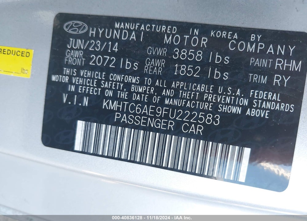 2015 HYUNDAI VELOSTER TURBO VIN: KMHTC6AE9FU222583