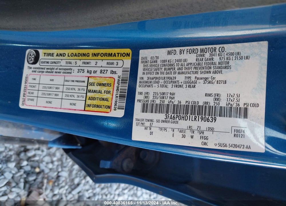 2020 FORD FUSION SE VIN: 3FA6P0HD1LR190639