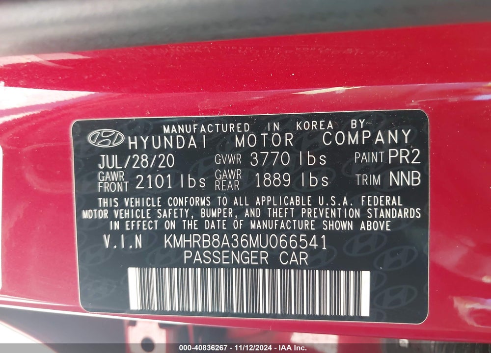 2021 HYUNDAI VENUE SE VIN: KMHRB8A36MU066541