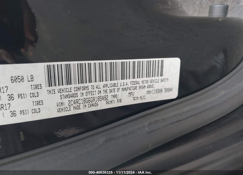 2016 CHRYSLER TOWN & COUNTRY TOURING VIN: 2C4RC1BG6GR185492