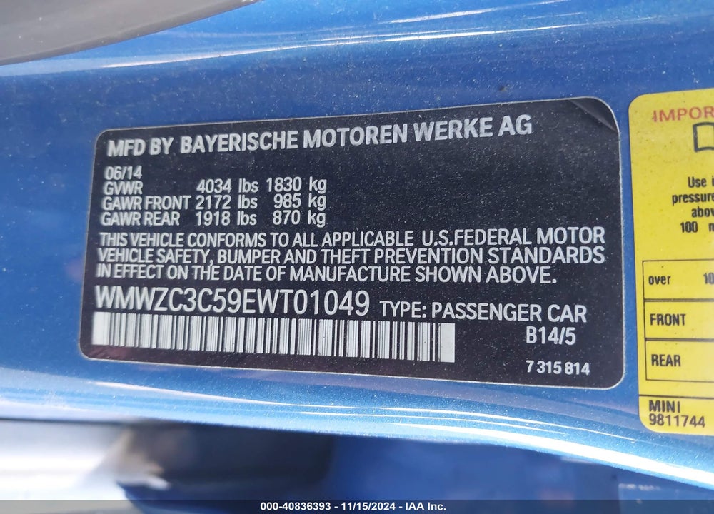 2014 MINI COUNTRYMAN COOPER S VIN: WMWZC3C59EWT01049