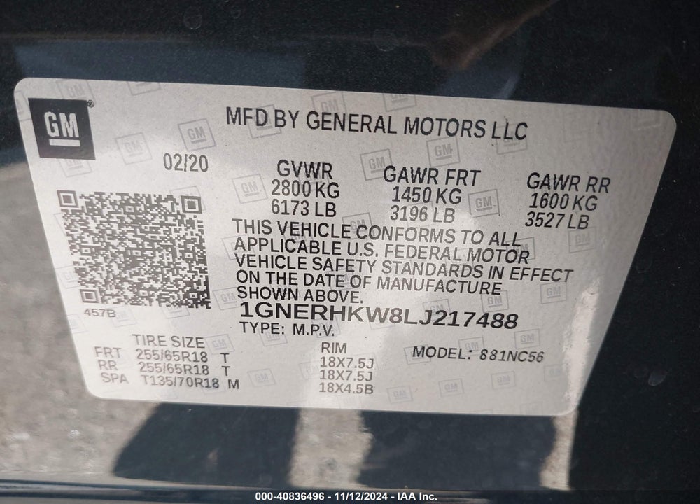 2020 CHEVROLET TRAVERSE FWD LT LEATHER VIN: 1GNERHKW8LJ217488