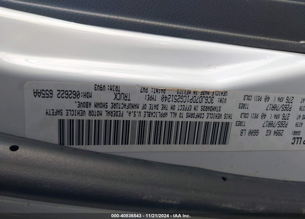 2012 RAM 1500 ST VIN: 3C6JD7DP1CG251240