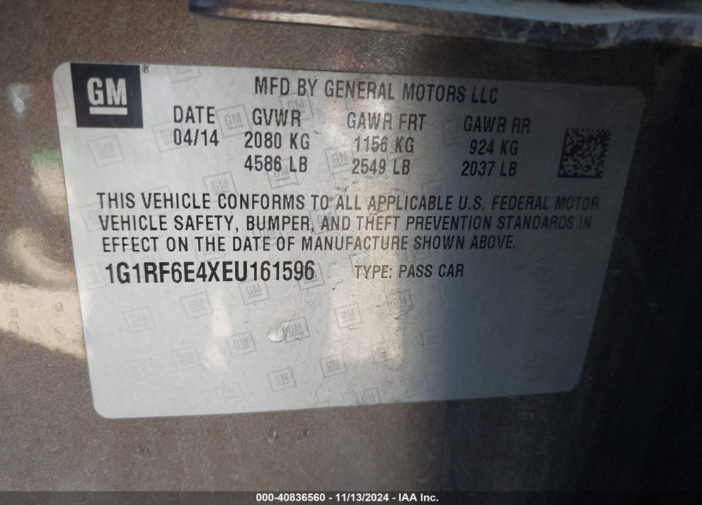 2014 CHEVROLET VOLT VIN: 1G1RF6E4XEU161596