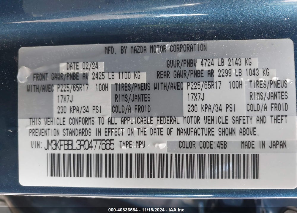 2024 MAZDA CX-5 VIN: JM3KFBBL3R0477665
