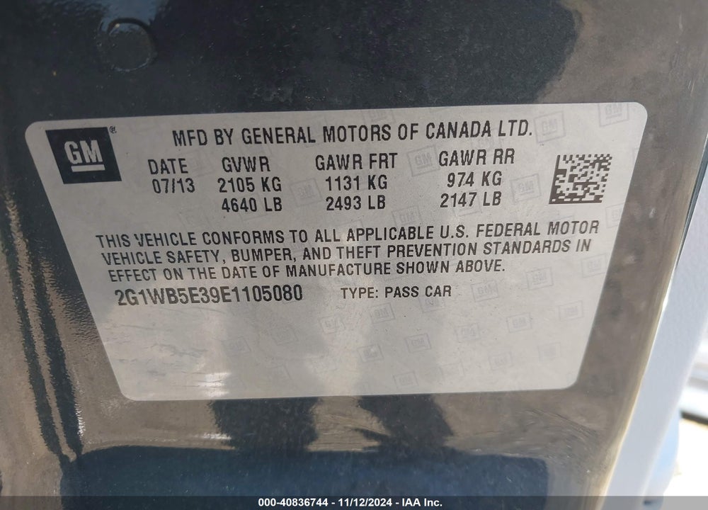 2014 CHEVROLET IMPALA LIMITED LT VIN: 2G1WB5E39E1105080