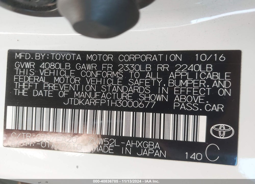 2017 TOYOTA PRIUS PRIME ADVANCED VIN: JTDKARFP1H3000677