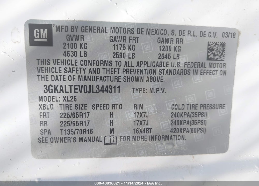 2018 GMC TERRAIN SLE VIN: 3GKALTEV0JL344311