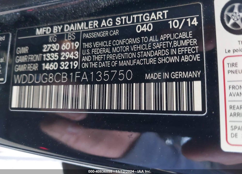 2015 MERCEDES-BENZ S 550 VIN: WDDUG8CB1FA135750
