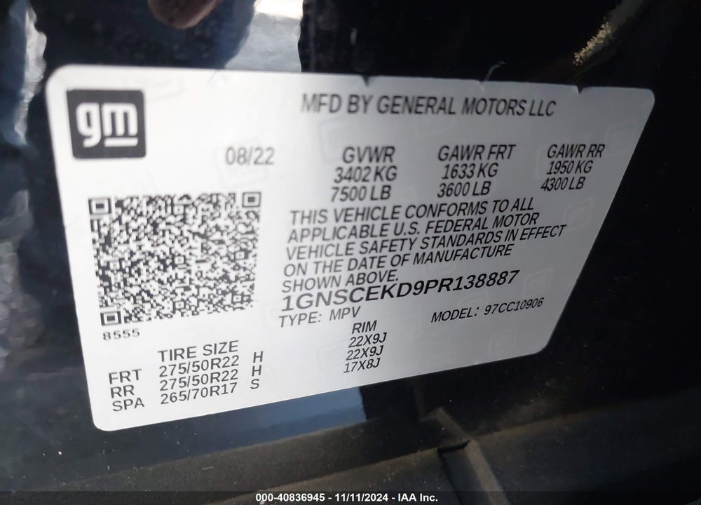 2023 CHEVROLET SUBURBAN 2WD RST VIN: 1GNSCEKD9PR138887
