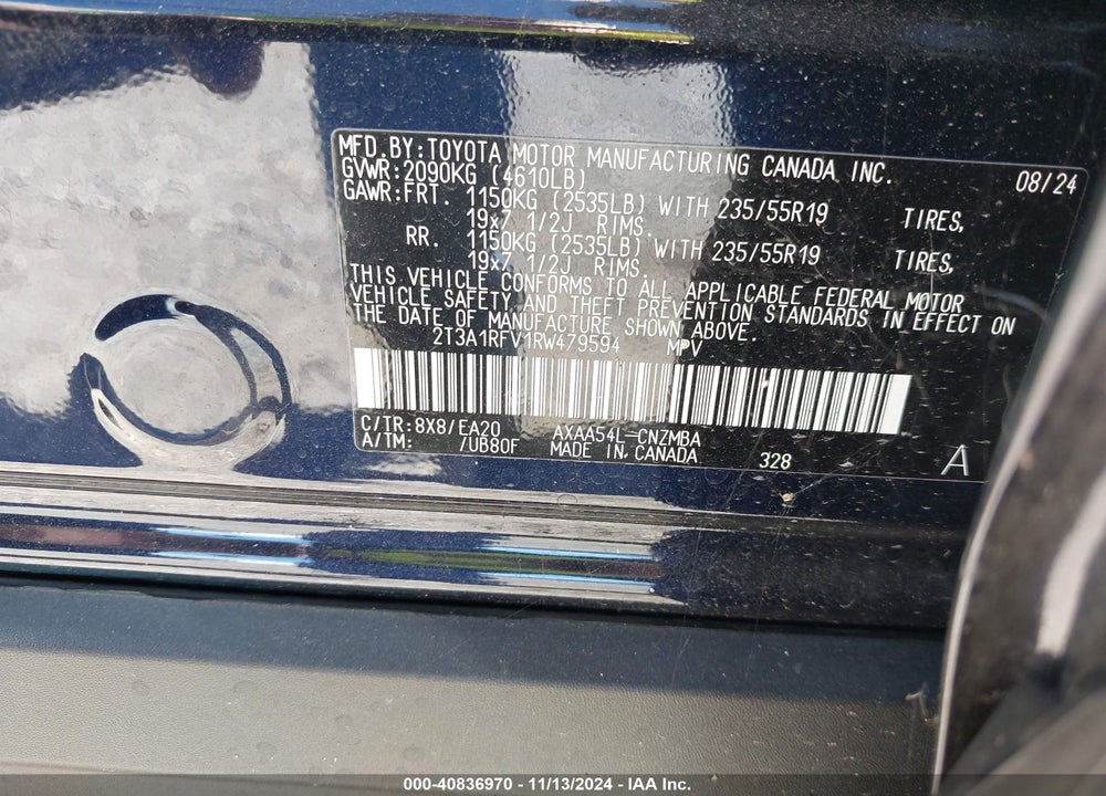 2024 TOYOTA RAV4 XLE PREMIUM VIN: 2T3A1RFV1RW479594