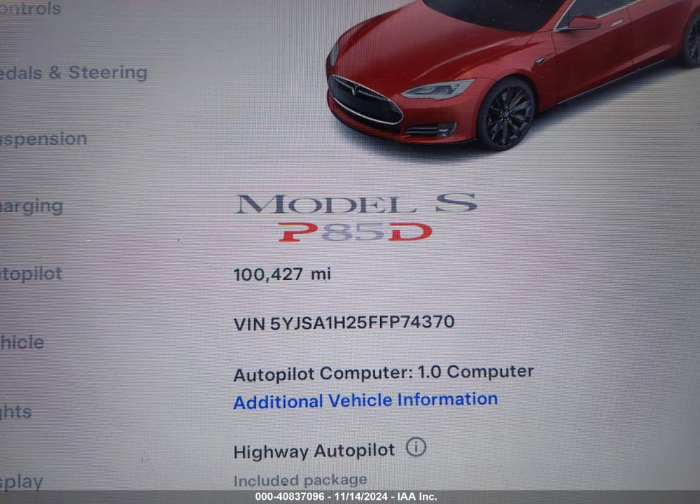 2015 TESLA MODEL S 70D/85D/P85D VIN: 5YJSA1H25FFP74370