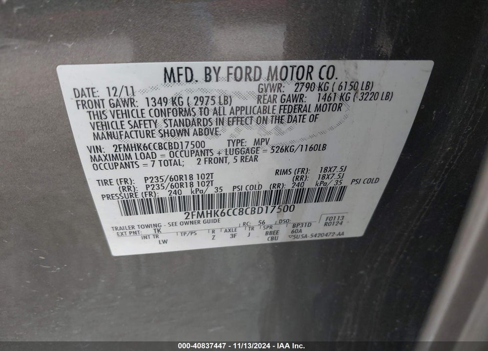 2012 FORD FLEX SEL VIN: 2FMHK6CC8CBD17500