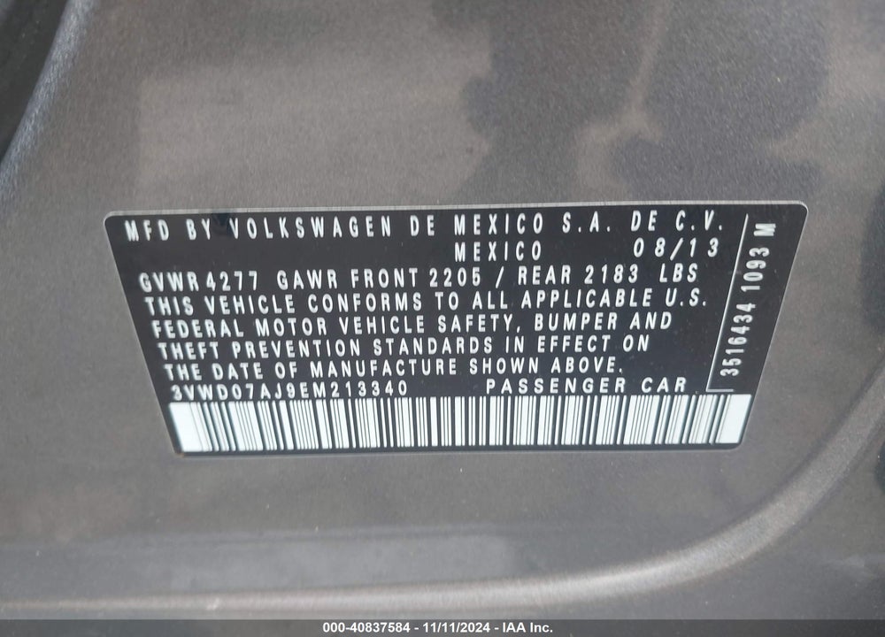 2014 VOLKSWAGEN JETTA 1.8T SE VIN: 3VWD07AJ9EM213340