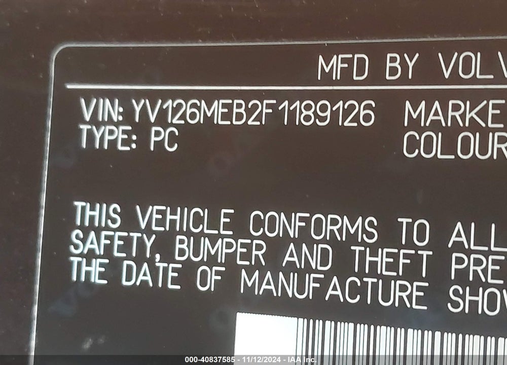 2015 VOLVO V60 T5 PREMIER VIN: YV126MEB2F1189126