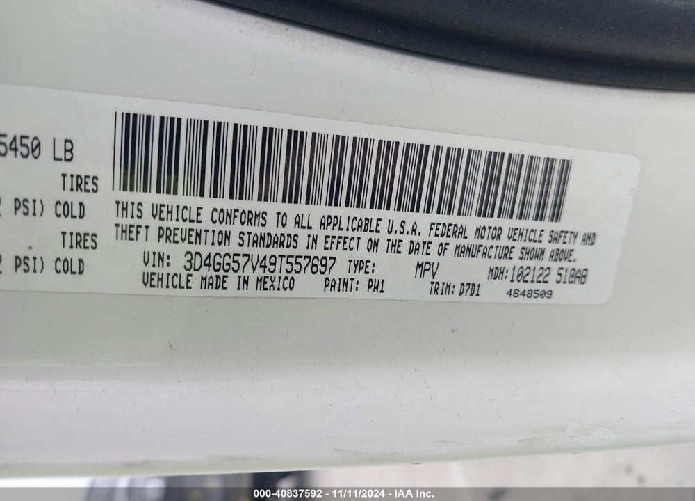 2009 DODGE JOURNEY SXT VIN: 3D4GG57V49T557697