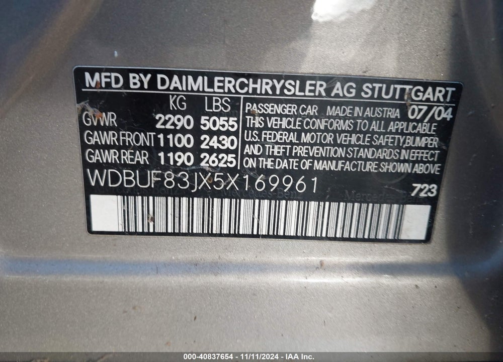 2005 MERCEDES-BENZ E 500 4MATIC VIN: WDBUF83JX5X169961
