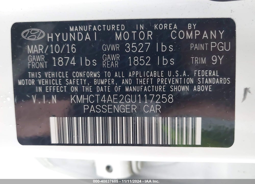 2016 HYUNDAI ACCENT SE VIN: KMHCT4AE2GU117258