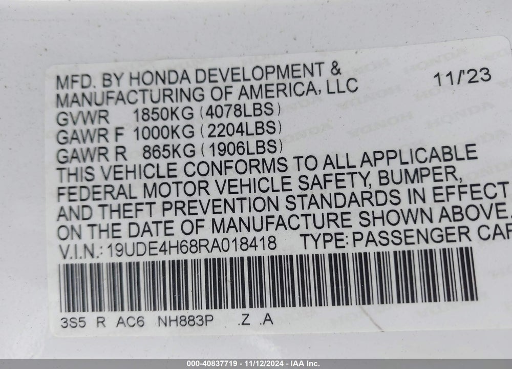 2024 ACURA INTEGRA A-SPEC W/ TECHNOLOGY VIN: 19UDE4H68RA018418