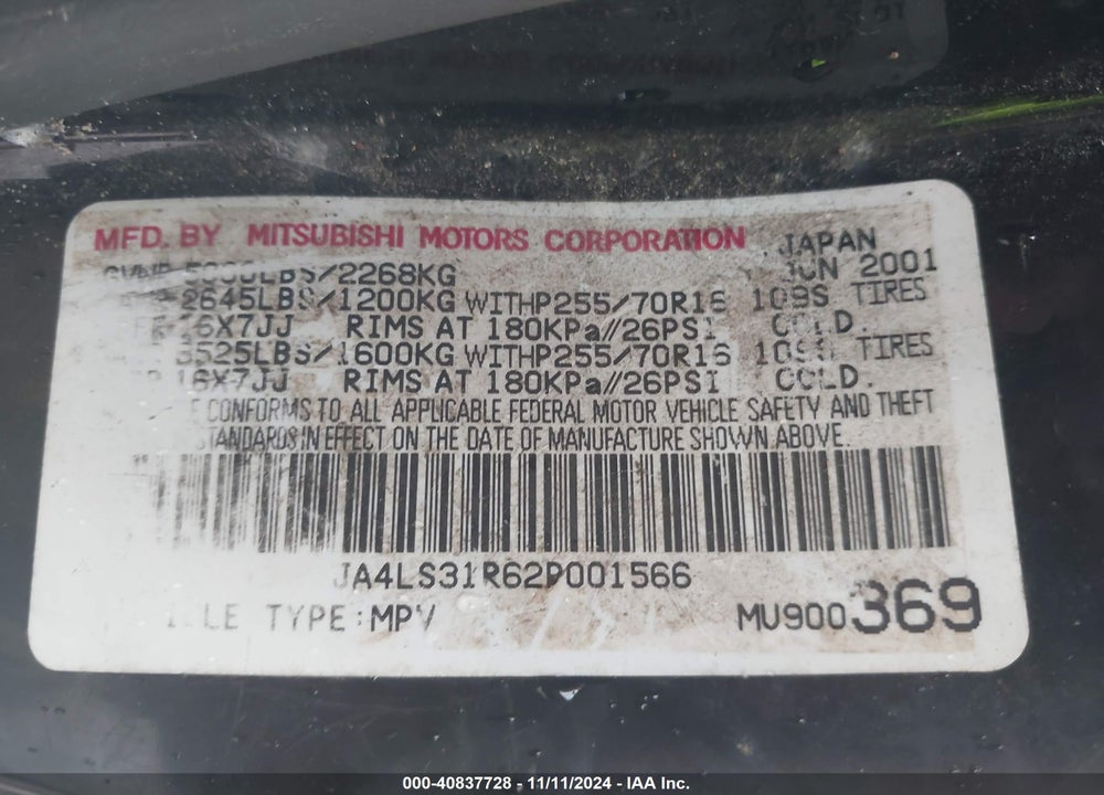 2002 MITSUBISHI MONTERO SPORT XLS VIN: JA4LS31R62P001566