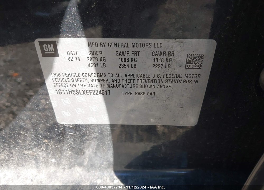 2014 CHEVROLET MALIBU 1LZ VIN: 1G11H5SLXEF224617