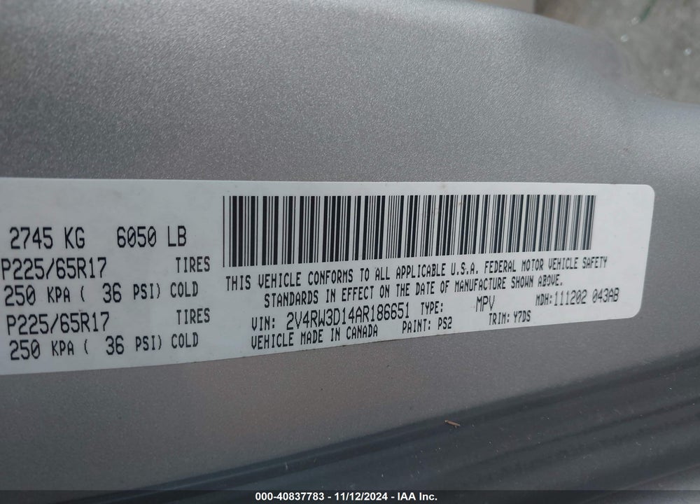 2010 VOLKSWAGEN ROUTAN SE VIN: 2V4RW3D14AR186651