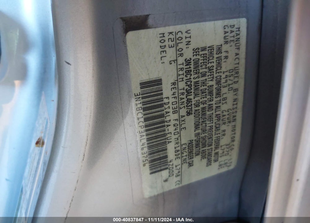 2010 NISSAN VERSA 1.8S VIN: 3N1BC1CP3AL463756