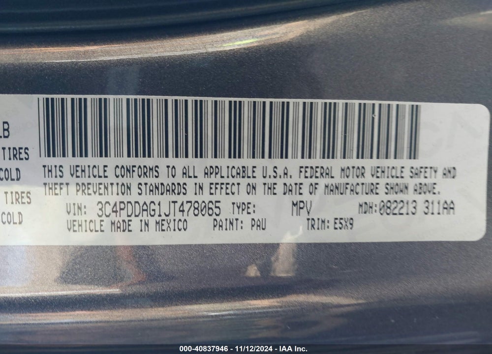 2018 DODGE JOURNEY SE AWD VIN: 3C4PDDAG1JT478065