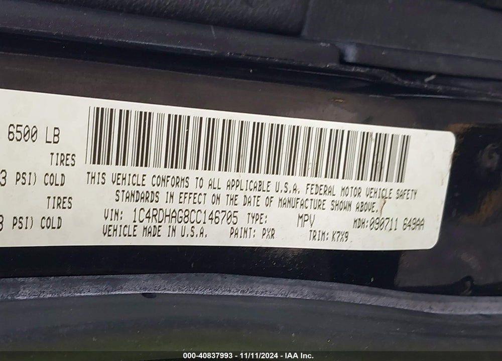 2012 DODGE DURANGO SXT VIN: 1C4RDHAG8CC146705