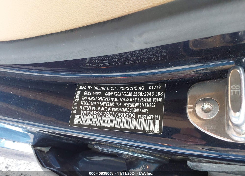 2013 PORSCHE PANAMERA 4S/S VIN: WP0AB2A78DL060909