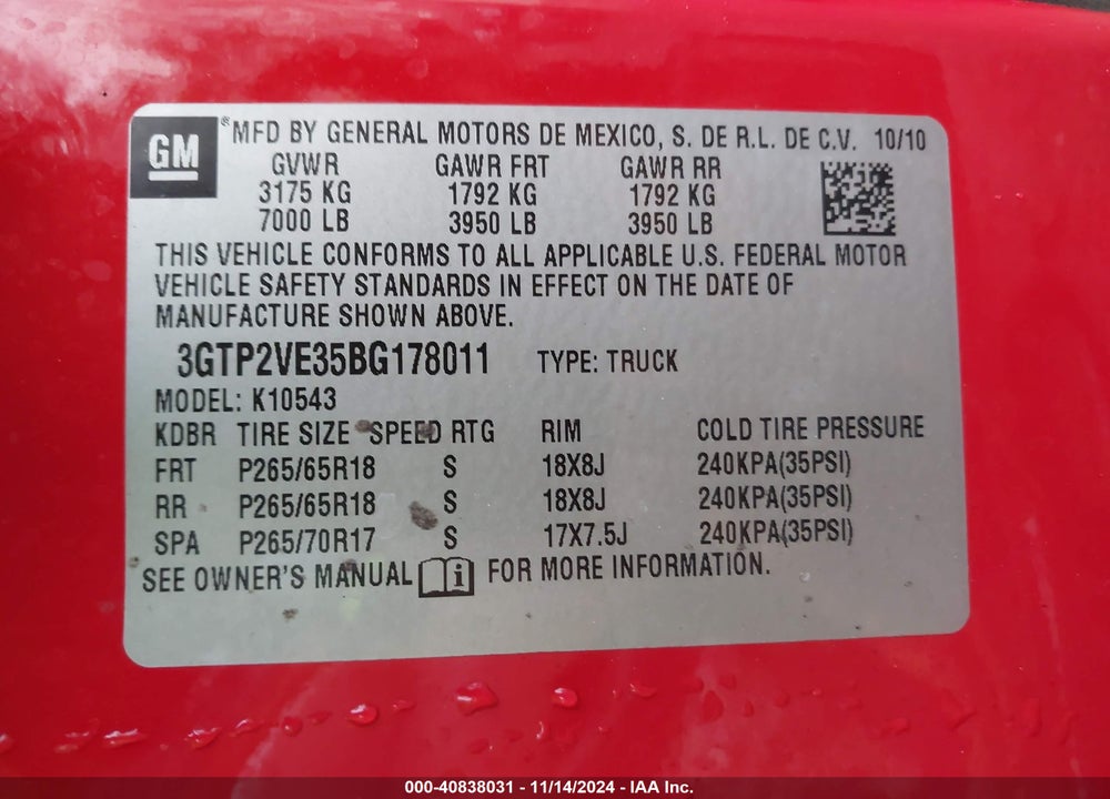 2011 GMC SIERRA 1500 SLE VIN: 3GTP2VE35BG178011