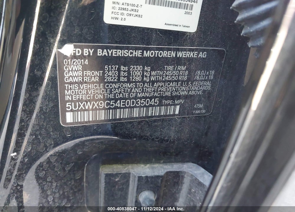 2014 BMW X3 XDRIVE28I VIN: 5UXWX9C54E0D35045