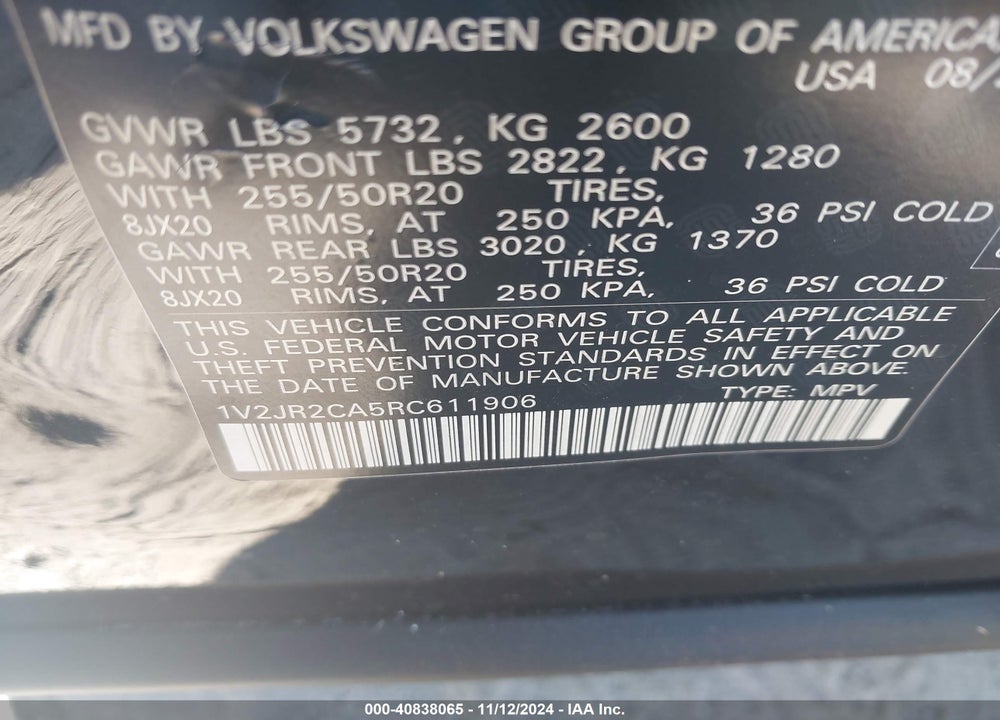 2024 VOLKSWAGEN ATLAS 2.0T SE W/TECHNOLOGY VIN: 1V2JR2CA5RC611906