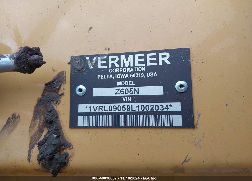 2020 VERMEER ZR5 BALE CHAMBER Z60 VIN: 1VRL09059L1002034