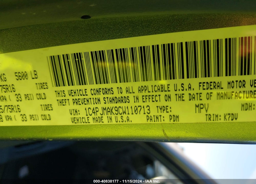 2012 JEEP LIBERTY SPORT VIN: 1C4PJMAK9CW110713