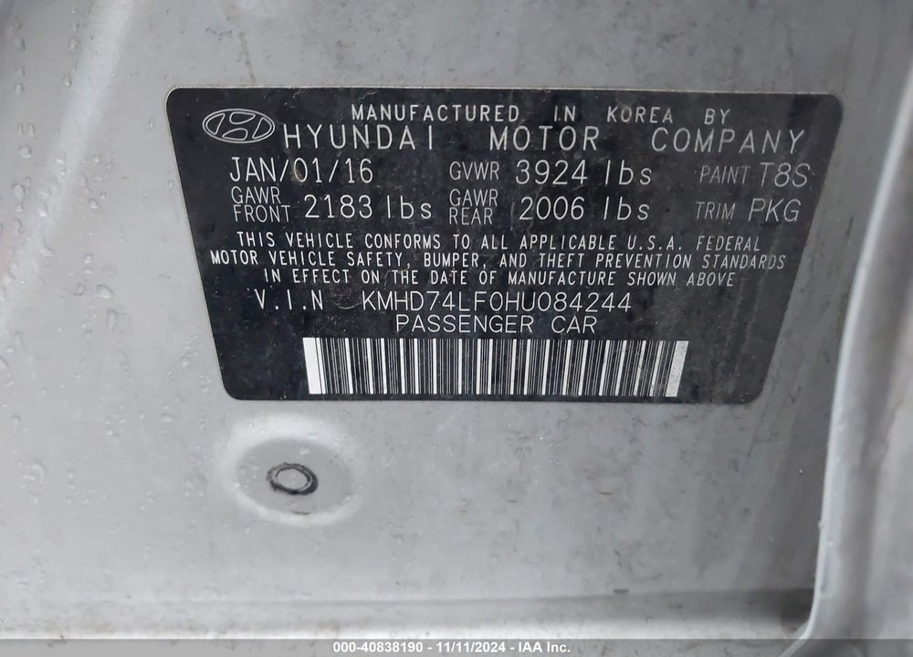 2017 HYUNDAI ELANTRA SE VIN: KMHD74LF0HU084244