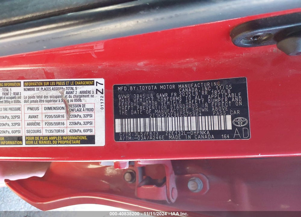 2006 TOYOTA MATRIX/XR VIN: 2T1KR32E96C575964